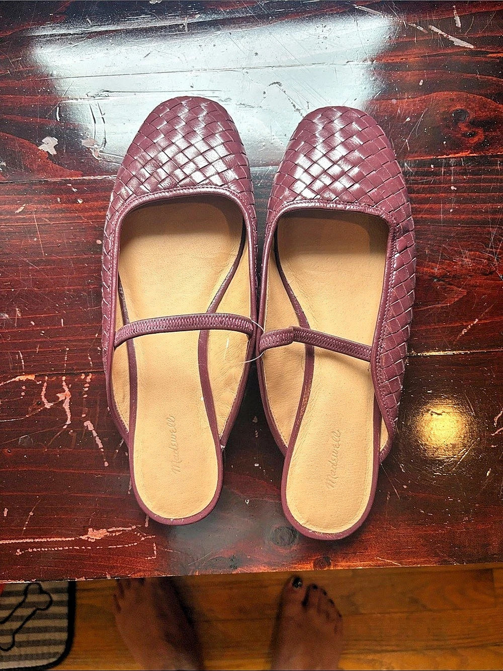 Madewell The Greta Ballet Flat Mule in Woven Leather Woven Flats Maroon